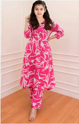 Bholukart Girls Casual Kurta and Pyjama Set(Pink Pack of 1)