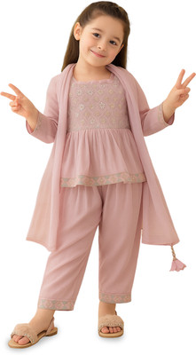 Kidbea Girls Festive & Party Kurta and Sharara Set(Purple Pack of 1)