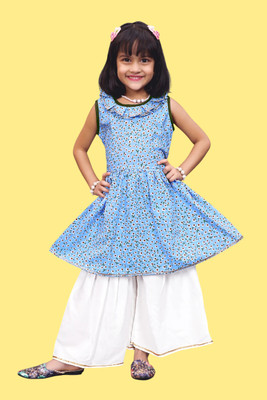 Agnivesha Girls Festive & Party Kurta and Palazzo Set(Blue Pack of 1)