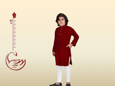 Funnyboo Boys Festive & Party Kurta and Pyjama Set(Maroon Pack of 1)