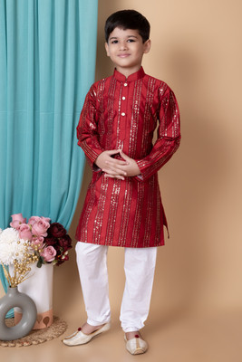 NFC CREATION Boys Festive & Party, Wedding Kurta and Pyjama Set(Maroon Pack of 1)