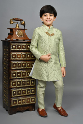 AHHAAAA Boys Festive & Party Kurta and Pyjama Set(Green Pack of 1)