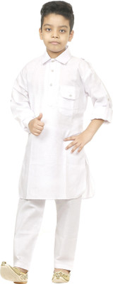 HRR Boys Festive & Party Kurta and Pyjama Set(White Pack of 1)