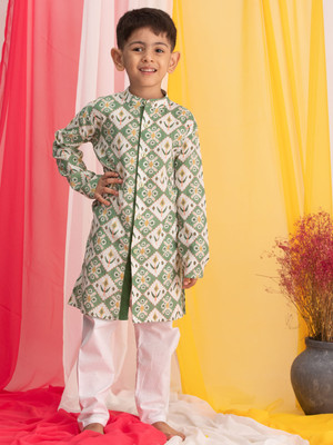 VASTRAMAY Boys Festive & Party Kurta and Pyjama Set(Green Pack of 1)
