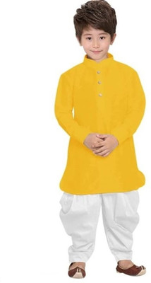 Tasrika Baby Boys Festive & Party Kurta and Dhoti Pant Set(Yellow Pack of 1)