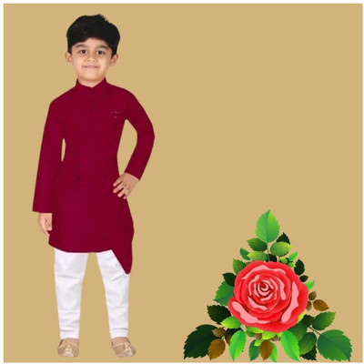 VC FASHION HUB Baby Boys Festive & Party Kurta and Pyjama Set(Maroon Pack of 1)