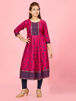 Aarika Girls Festive & Party Kurti and Legging Set(Pink Pack of 1)