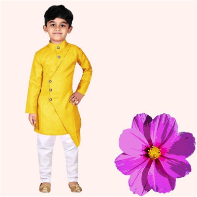 VC FASHION HUB Baby Boys Festive & Party Kurta and Pyjama Set(Yellow Pack of 1)