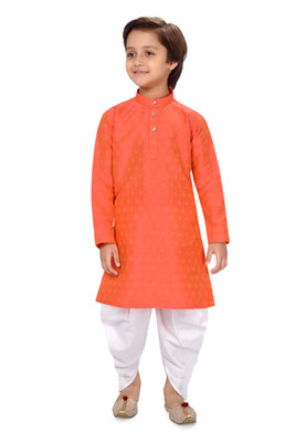 vuriq Boys Casual Dhoti & Kurta Set(Orange Pack of 1)