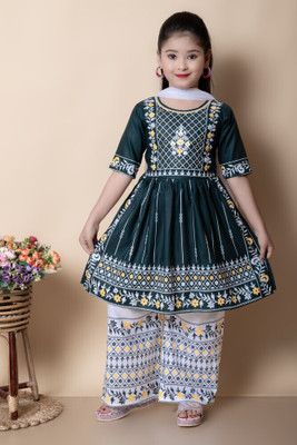 NFASHION Girls Festive & Party Salwar and Kurta Set(Green Pack of 1)