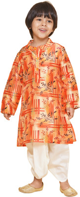 Sethukrishna Boys Festive & Party Kurta and Dhoti Pant Set(Orange Pack of 1)