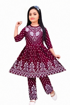 Rk Dresses Girls Festive & Party Kurta and Churidar Set(Purple Pack of 1)