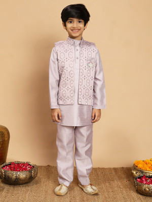 BT DEZINES Boys Festive & Party, Wedding Kurta, Waistcoat and Pyjama Set(Purple Pack of 1)
