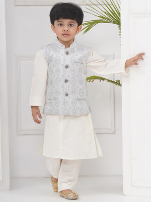 Sethukrishna Boys Festive & Party Kurta, Waistcoat and Pyjama Set(Grey Pack of 1)