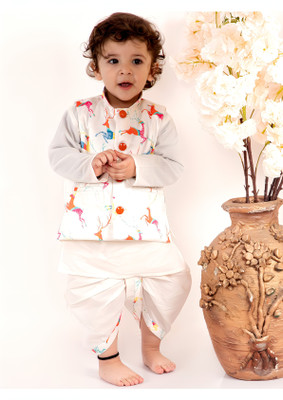 THE LALCOLLECTION KIDSWEAR Baby Boys Festive & Party Ethnic Jacket, Kurta and Dhoti Pant Set(White Pack of 1)