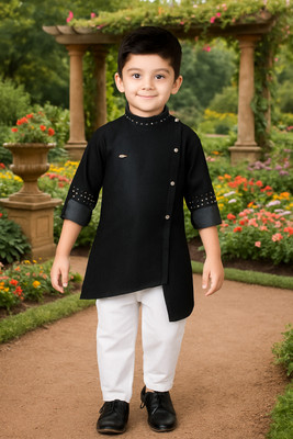 FASHION GRAB Boys Festive & Party Kurta and Pyjama Set(Black Pack of 1)