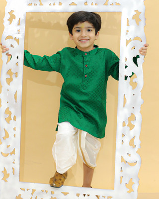 MoMaa Boys Festive & Party Dhoti & Kurta Set(Dark Green Pack of 1)