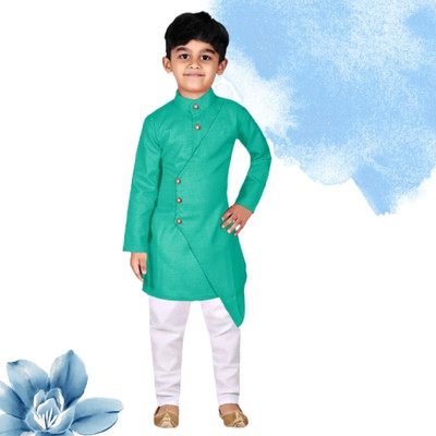 VDC CREATIONS Baby Boys Festive & Party Kurta and Pyjama Set(Green Pack of 1)