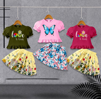 DRUZZEE Baby Girls Casual Top and Skirt Set(Multicolor Pack of 3)