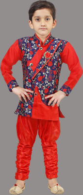 Oxipittal Club Boys Festive & Party Kurta and Dhoti Pant Set(Red Pack of 1)