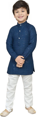 Go Berry Baby Boys Festive & Party Kurta and Pyjama Set(Dark Blue Pack of 2)