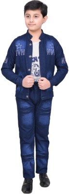 BeenBee Boys Festive & Party Shirt, Waistcoat and Pant Set(Blue Pack of 1)