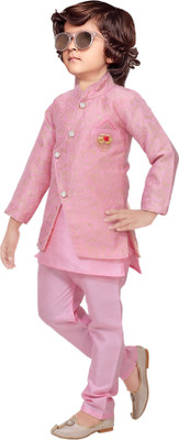 Bright Garments Dresses Boys Festive & Party, Wedding Kurta, Waistcoat and Pyjama Set(Pink Pack of 1)
