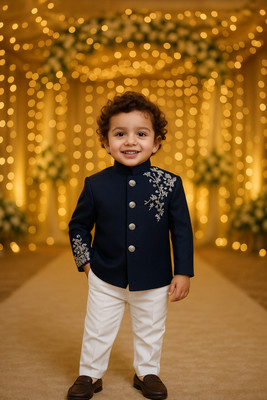 Aksa Fashion Boys Festive & Party Blazer and Pant Set(Blue Pack of 1)