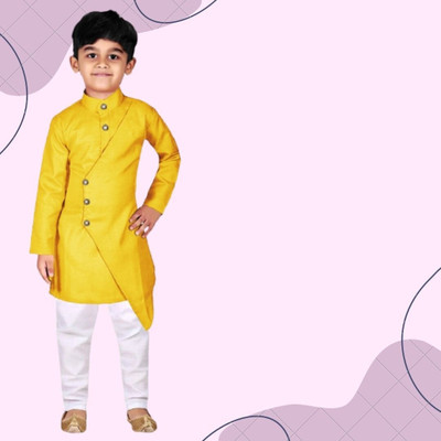 VDC CREATIONS Baby Boys Festive & Party Kurta and Pyjama Set(Yellow Pack of 1)