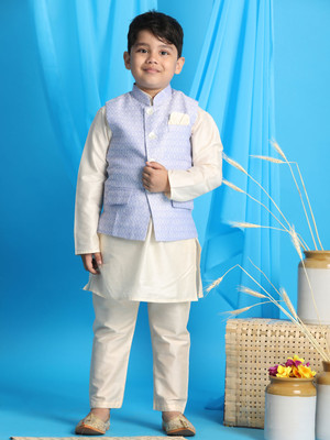 VASTRAMAY Boys Festive & Party Kurta, Waistcoat and Pyjama Set(White Pack of 1)