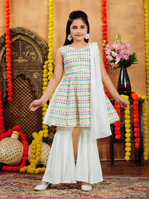 Aarika Girls Festive & Party Kurta and Sharara Set(White Pack of 1)