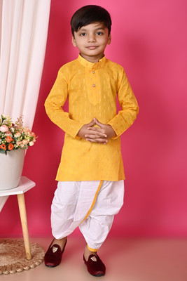 Elegant Attire Boys Festive & Party Kurta and Dhoti Pant Set(Yellow Pack of 1)