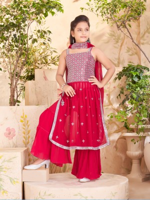 MUHURATAM Girls Festive & Party Salwar and Kurta Set(Pink Pack of 1)