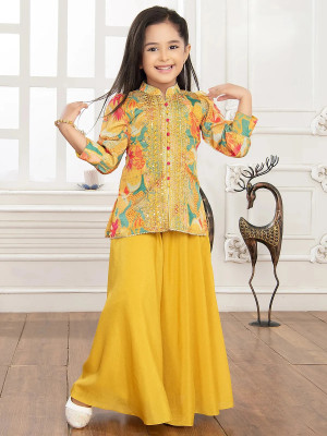 Arvi Collection Girls Festive & Party, Wedding Kurta and Palazzo Set(Yellow Pack of 1)