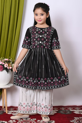 MPRIMEFASHION Girls Festive & Party Kurta and Pyjama Set(Black Pack of 1)