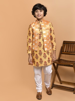 Kidotsav Boys Festive & Party Kurta, Waistcoat and Pyjama Set(Yellow Pack of 1)