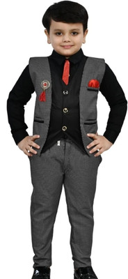 Deva Creation Boys Festive & Party, Wedding Blazer, Shirt and Trouser Set(Black Pack of 3)