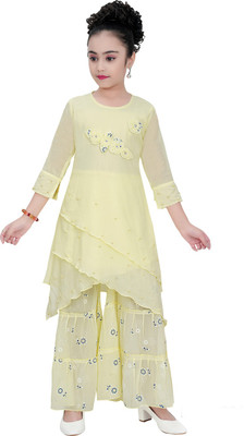 simran Girls Festive & Party Kurta and Palazzo Set(Yellow Pack of 2)