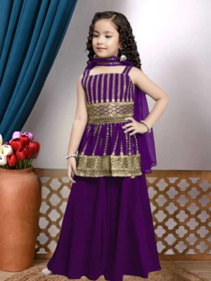 Rania Dresses Girls Festive & Party Kurta and Palazzo Set(Purple Pack of 1)