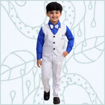 Paryushnam Boys Festive & Party, Wedding, Formal Shirt, Waistcoat and Pant Set(White Pack of 1)