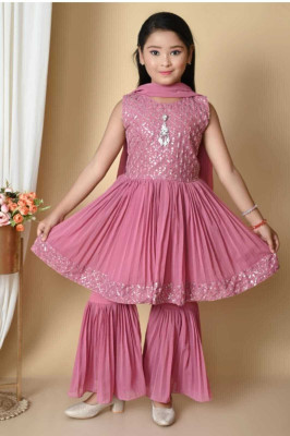 StepEarly Baby Girls Festive & Party Kurta, Pyjama & Dupatta Set(Pink Pack of 1)