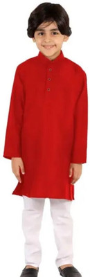 VDC CREATIONS Baby Boys Festive & Party Kurta and Pyjama Set(Maroon Pack of 1)