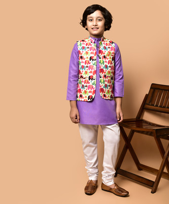 PRINTINIDA Baby Boys Casual Kurta and Pyjama Set(Purple Pack of 1)