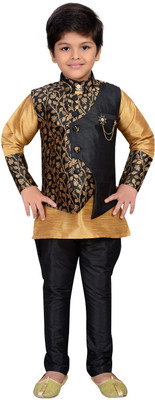 AJ Dezines Boys Festive & Party Kurta, Waistcoat and Pyjama Set(Green Pack of 1)