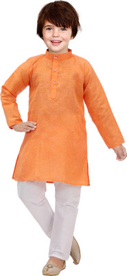 ZARTAJ Boys Festive & Party Kurta and Pyjama Set(Orange Pack of 1)