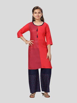 Aarika Girls Casual Kurta and Palazzo Set(Red Pack of 1)