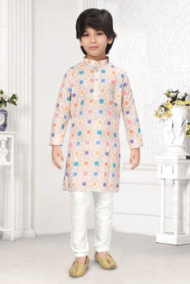 VALAKI Boys Festive & Party Kurta and Pyjama Set(Beige Pack of 1)