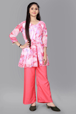 JK Creation Baby Girls Casual Kurta and Palazzo Set(Pink Pack of 1)