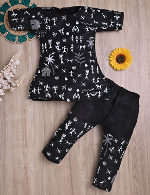Rkdress Girls Festive & Party Kurta and Pyjama Set(Black Pack of 1)