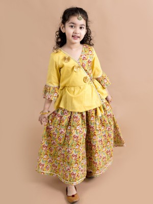 Pspeaches Girls Festive & Party Kurta and Palazzo Set(Yellow Pack of 1)